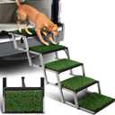 Extra Wide Dog Stairs for Car, Portable Folding Dog Steps for Large Dogs with Non-Slip Grass Rug for Cars, SUV, Trucks, Lightweight Pet Ramps Supports Up to 200 lb, 5 Steps