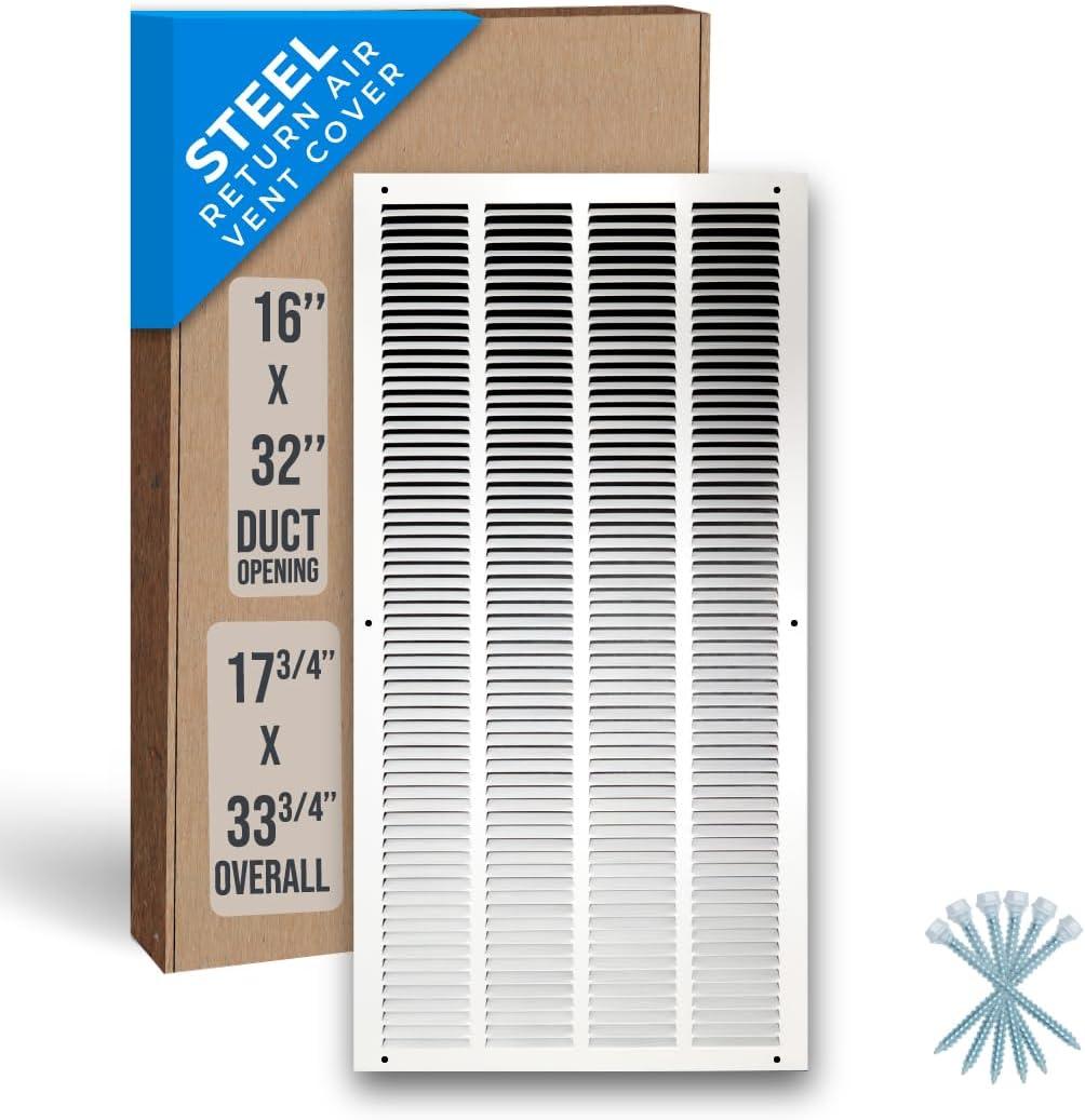 Fits 16x32 Duct Opening | Steel Return Air Grille by Handua | Vent Cover Grill for Sidewall and Ceiling | White | HVAC Cold Air Intake Grille | Outer Dimensions: 17.75"W X 33.75"