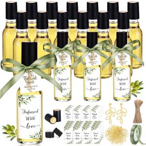 Suclain 24 Set 5 oz Homemade Olive Oil Bottles with Tags Leaf Decorations Glass Bottles with Leak Proof Screw Cap Funnel Clear Bottle for Greek Olive Oil Wedding Baby Shower Party Favors