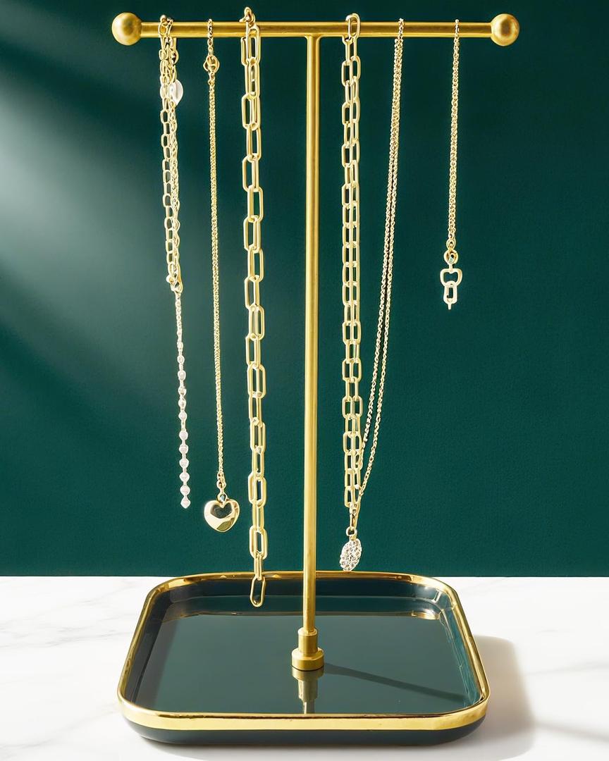 VROOMIUM Necklace Holder- Ceramic Base 1ft Height Jewelry Organizer Stand, Aesthetic Jewelry Hanger Display for Necklaces, Bracelets, Rings, Exhibidor de Collares-Elegant Green