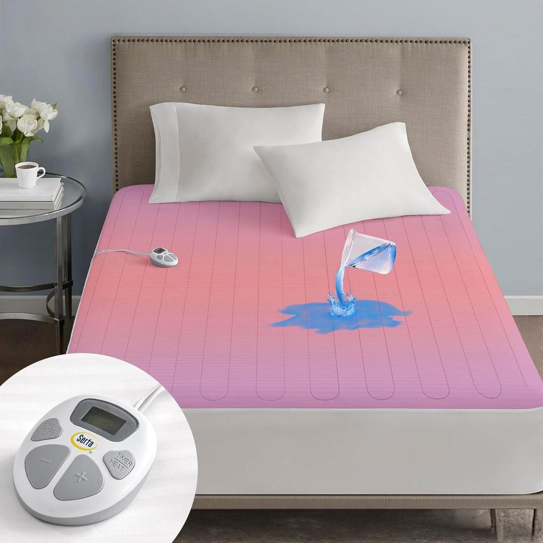 Serta Waterproof Heated Mattress Pad, Electric Bed Warmer with 10 Heat Settings, Auto Shut Off Timer, ETL Certified Electric Mattress Pad, Elastic Deep Pocket, Machine Washable, White Twin XL
