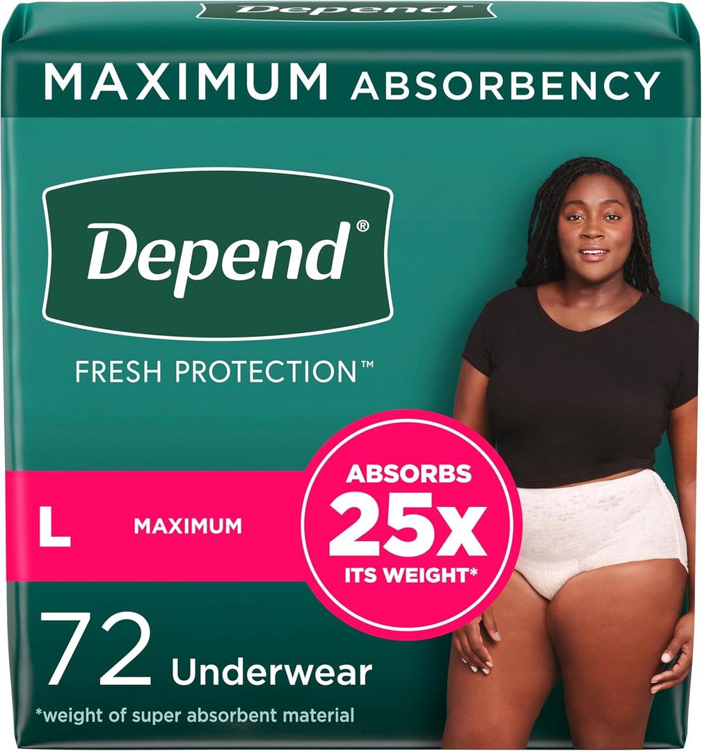 Depend Fresh Protection Adult Incontinence & Postpartum Bladder Leak Underwear for Women, Disposable, Maximum, Large, Blush, 72 Count (2 Packs of 36)