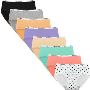 Nalwort Girls Panties Big Kids Cotton Underwear for Teens Briefs Pack of 8 (10-12 Years, Color-2)