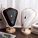 Natural Body Wood Necklace Display Stand with White Leather Soft Mat Necklace Holder Organizer Desktop Stand for Home Store Dresser-3.3"x5.8"x8.4"