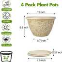Nooulap 12 Inch Pots for Plants with Drainage, Large Plastic Flower Pots Outdoor Indoor, Decorative Planters with Gold Flower Pattern for Home, Porch, Balcony & Garden (Beige)