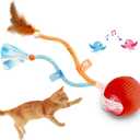 Interactive Cat Toys Ball,Automatic Cat Toy with Speedy Tail - Electric Rolling Ball for Indoor Cats, Motion-Activated Play with Elastic Mesh Tail (Red)