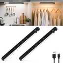 WILLED Under Cabinet & Closet Lights, Motion Sensor, Rechargeable, Magnetic, 3 Color Temps, Dimmable LED Light Bar for Indoor Kitchen Counter (2 Pack, Black)