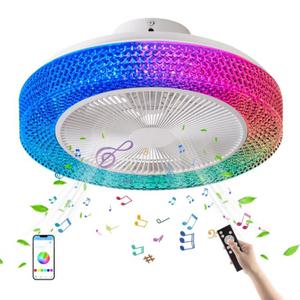 ASANCU Ceiling Fan with Light and Bluetooth Remote, RGB Dimmable LED Enclosed Ceiling Fan for Kids' Rooms with Bluetooth Speaker and 3 Color LED Lights, 6 Wind Speed and App Timer Settings, 19.09''