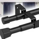 Black Double Curtain Rods for Windows,1 Inch Modern Heavy Duty Double Curtain Rod 30 to 100 Inch for Windows,Easy to Install, with Stable Brackets, Suitable for Bedrooms and Outdoors