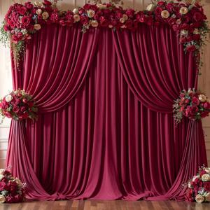16x10FT Burgundy Backdrop Curtains for Wedding Parties, Wrinkle Free Polyester Photography Backdrop Drapes for Wedding Baby Shower Birthday Parties Stage Background Stand Decorations 4x10ft,4 Panels