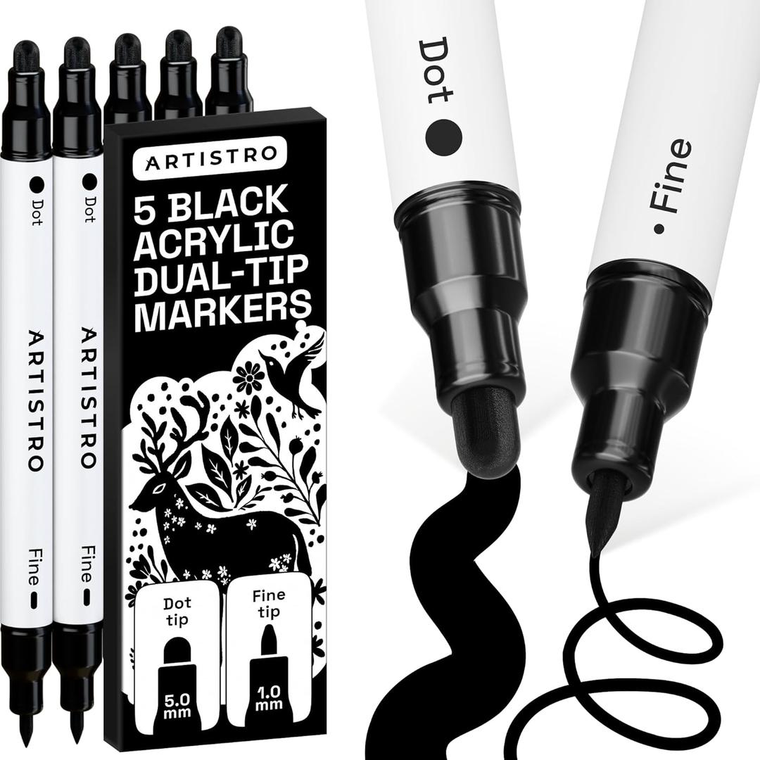 ARTISTRO 5 Precision DualTip Acrylic Paint Markers – Paint Pens Set with Dot & Fine Tips for Fabric, Rock, Glass, Wood, Coloring Books – Classroom & Art Supplies Gift Teacher Appreciation Gift