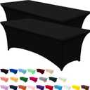 Utopia Kitchen Spandex Tablecloth 2 Pack [8FT, Black] Tight, Fitted, Washable and Wrinkle Resistant Stretch Table Cloth Rectangle Cover for Trade Show, Weddings & Parties [96Lx30Wx30H Inch]