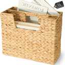 Wicker Magazine Basket, Handwoven Water Hyacinth Storage Bin & Organizer for Files, Books, Newspapers, Documents, Decorative Storage Bin with Handle for Office, Living Room, Dorm, Bathroom