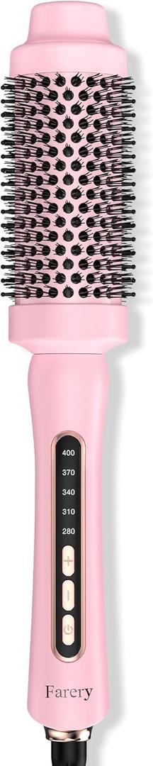 Farery 1.75 Inch Thermal Brush, Heated Round Brush for Blowout Look on Medium Length Hair, Ceramic Barrel Styling Brush, 5 Heat Settings, Anti-Scald Cool Tip, Auto Shut-Off, Dual Voltage Travel, Pink