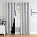 ChrisDowa 100% Blackout Curtains for Bedroom with Black Liner, 2 Thick Layers Total Blackout Thermal Insulated Grommet Long Window Curtains 2 Panels Set (Greyish White, 52 x 95 Inch)