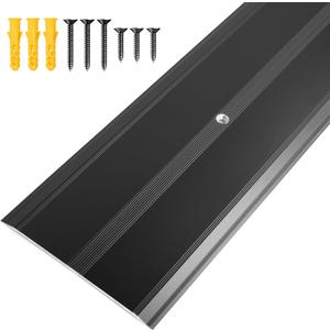 Aluminum Metal Door Threshold, Floor Transition Strip, 36'' L x 4'' W x 0.1'' H, Flat-Profile Threshold, Flooring Gaps Carpet Vinyl Wood, Stylish Doorway Transition Draft Protection (Black)