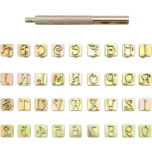 Yoption 37 Pieces Leather Stamping Tool Set, 26 Letters Alphabet & 10 Numbers Stamps Steel Punch Tool 9mm + 1 Stamping Handle for Leather Craft
