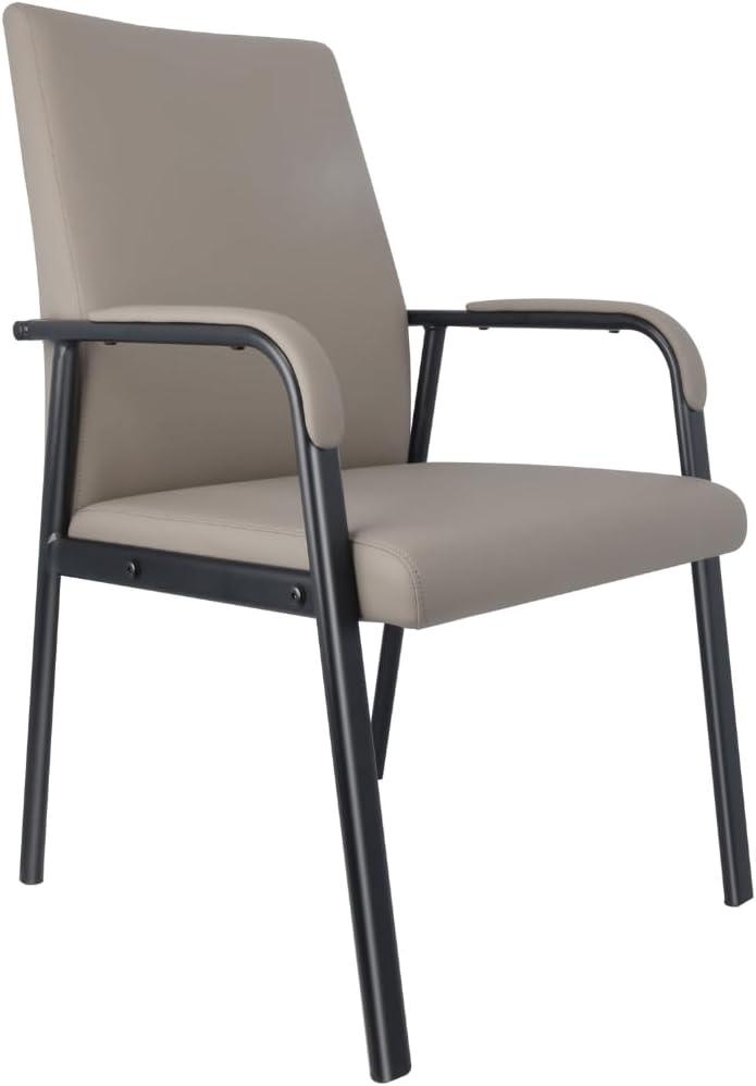 Office Guest Reception Chair 600 lbs Capacity Leather Conference Room Chairs with Padded Armrests No Wheels Desk Chair Grey (1 PACK)