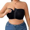 MakeMeChic Women's Plus Size Strapless Bras Front Closure Half Push Up Bra Bandeau Wireless Bralette for Large Bust (Black, XXXL)