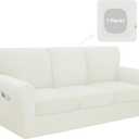 Easy-Going 7 Pieces Stretch Couch Cover Washable Sofa Cover Set for 3 Backrest and Seat Cushion Couch Anti-Slip Sofa Slipcover Furniture Protector with Elastic Bottom (Large, Ivory)