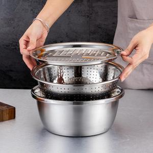 3 in 1 Stainless Steel Grater Shredder Slicer with Colander Drain Basin Bowl for Vegetables Fruits Salad as Washing Basket in Kitchen