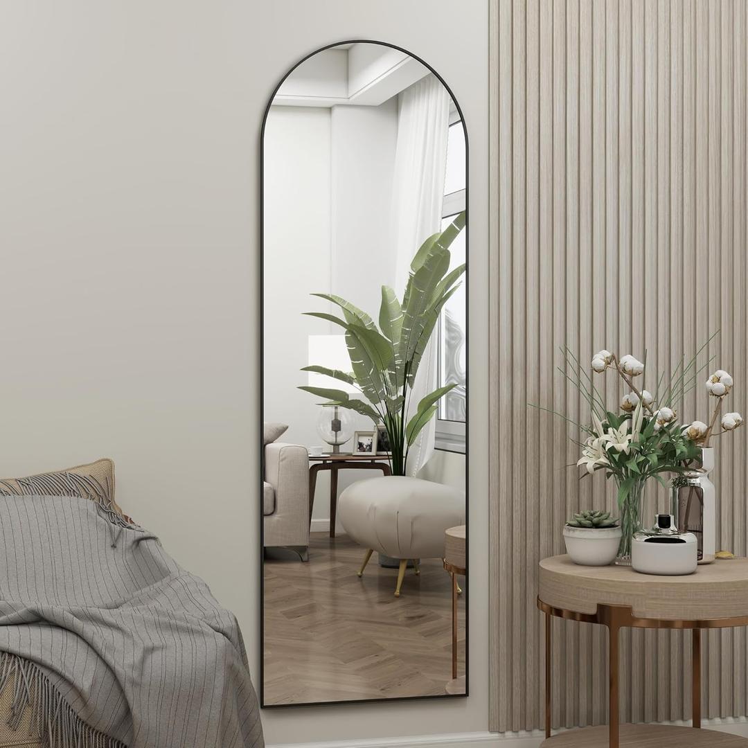 Arched Full Length Mirror - 14"x 48" Hanging Wall Mirror for Full Body View - Black (48"L x 14"W, Black-arched)