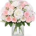 2 Bouquets Peonies Artificial Flowers, Mixed Pink & White