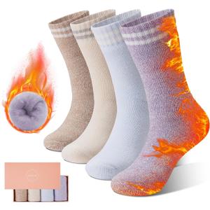 SISOSOCK Thermal Warm Soft Cozy Fluffy Socks for Women, Extreme Cold Weather Thick Heated Socks, Plush Winter Gifts for Women (Solid Color-eg3-1)