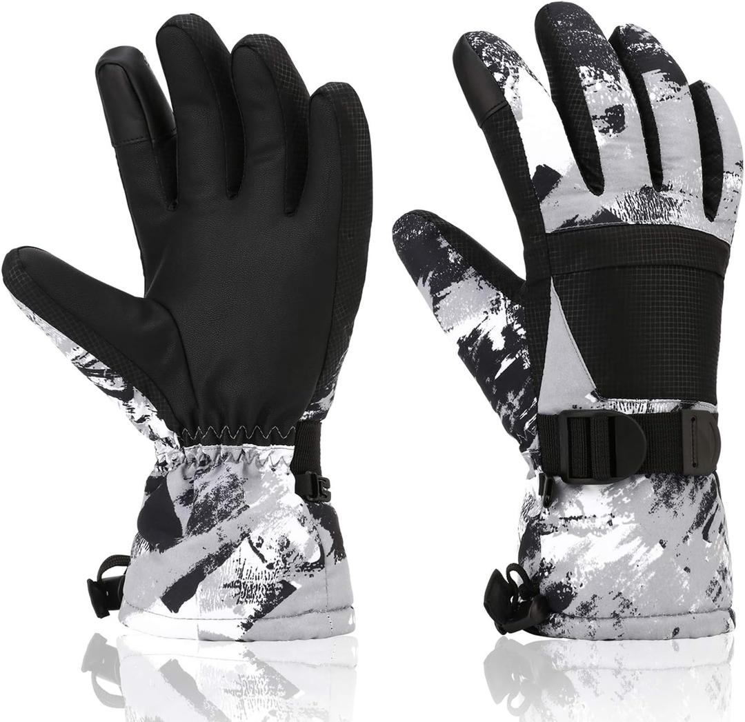 Ski Gloves for Men Women Kids - Waterproof Thermal Winter Snow Gloves, Touchscreen Compatible for Skiing, Snowboarding, Cold Weather, Parent-Child Outdoor Activities (M(Fits Kids 11-15 Years and Women S and M), Black Grey)