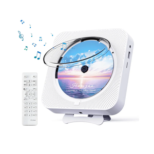 Bluetooth Portable Home CD Music Player with Remote Control, Timer, Built-in Speakers and LED Display - FM Radio Boombox (White)