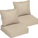 22x22 Outdoor Chair Cushions Set of 2, Waterproof Deep Seat Cushions for Patio Furniture with Removable Cover, Fade Resistant 4'' Outdoor Seat Cushion with Ties Handle for Wicker Sofa Couch, Khaki