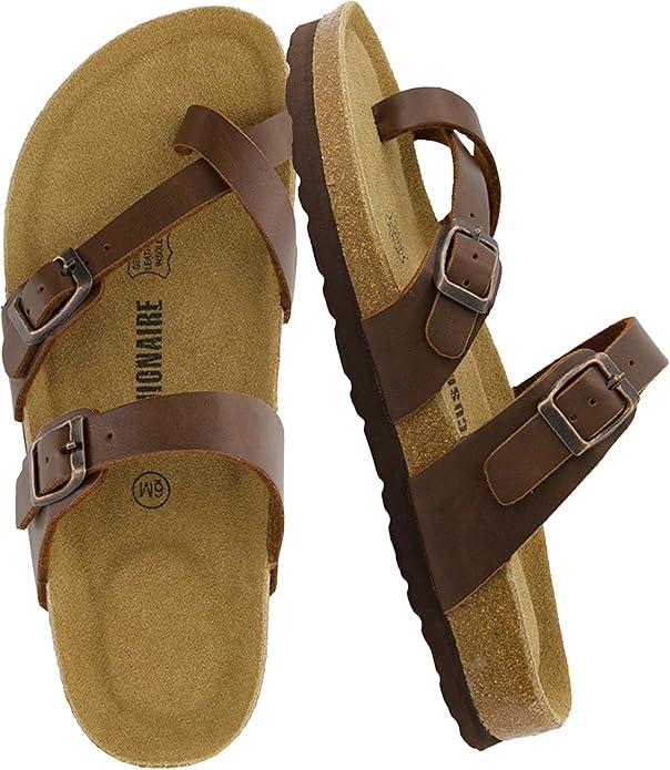 CUSHIONAIRE Luna Sandals for Women, Cork Footbed Womens Sandals for Summer Comfort with Adjustable Straps, Size 7.5