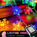 Christmas Snowflake String Lights Outdoor, 100 LED 49FT Icicle Lights Waterproof with 8 Modes Timer Xmas Decorations, Plug in Fairy Lights for Curtain, Eaves, Window, Tree, Garden, Yard- Multicolor