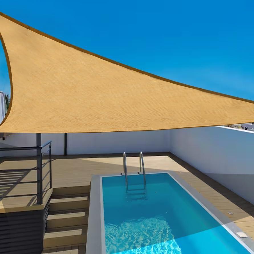 E.share Desert Sand Triangle Sun Shade Sail - 20ftx20ftx20ft Top Pergola Shade Cover Canopy, Mesh Tarp Sun Screens with UV Block - for Patio, Lawn, Backyard, Outdoor Faclity and Activities