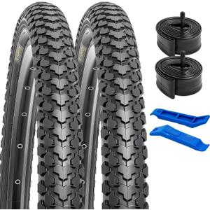 YUNSCM 2-PCS 26" Bike Tires 26x2.125/57-559 and 26" Bike Tubes Schrader Valve Compatible with Mountain Bike 26x2.0 26x2.10 26 x 2.125 26x2.15 Bicycle Tires and Tubes (Y-689)