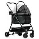 Pet Stroller for Small Dogs and Cats, One-Click Foldable Dog Stroller with Detachable Carrier & 3 Safety Tethers, Holds up to 33 lbs, Storage Basket & Cup Holder, Breathable Mesh, Black