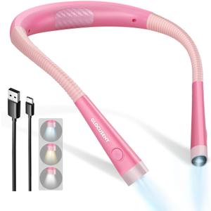 Glocusent Book Light, 3-Color & 6-Brightness Reading Light, Bendable Neck Light, 80-hr Lasting Rechargeable Book Light, Perfect Reading Lights for Books in Bed, Knitting, Book Lovers Gifts - 1Pack (Standard-Medium, Pink)
