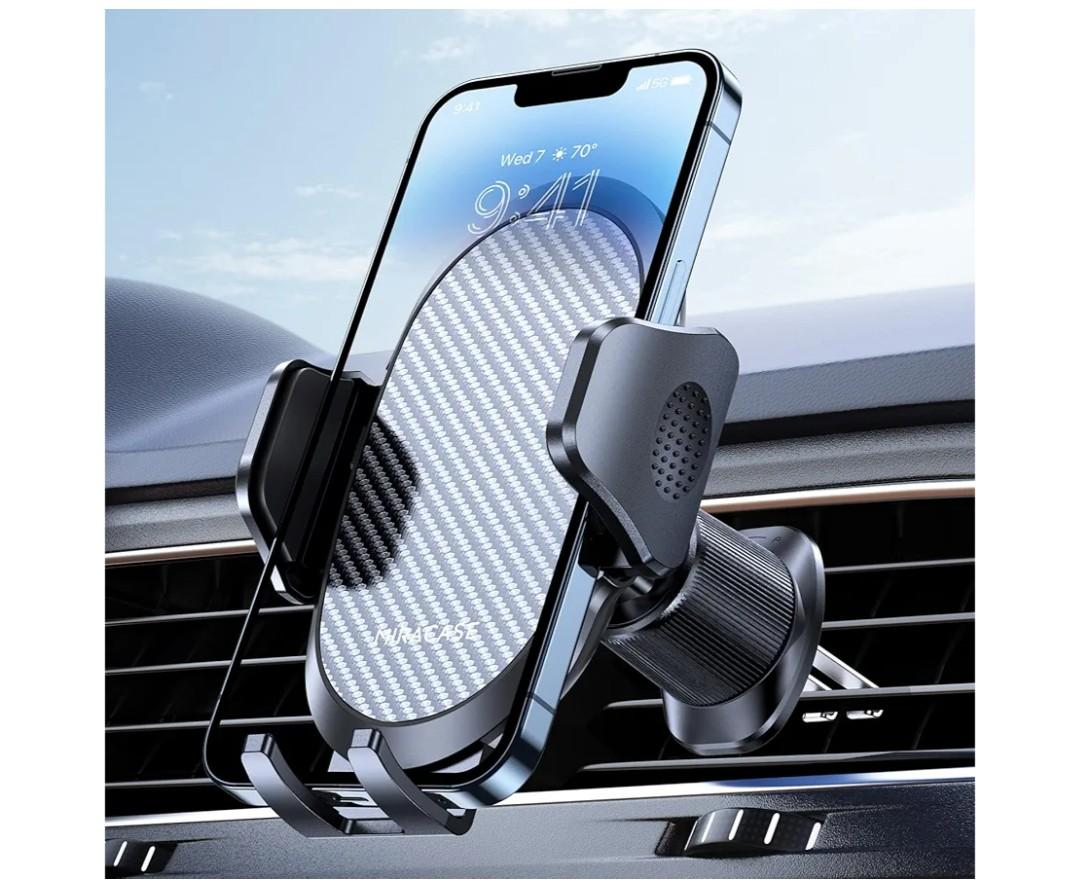Miracase Phone Holders for Your Car with Metal Hook Clip, Air Vent Cell Phone Stand Car Mount, Universal Automobile Cradle for Garmin GPS Fit iPhone Android and All Smartphones, Dark Black