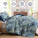 DJY Navy Gold Paisley Quilt Set California King Size - Boho Bedspread Coverlet Set 3 Pieces, Soft Lightweight Microfiber Navy Blue Paisley Floral Pattern Bedding for All Season, 112"x96"