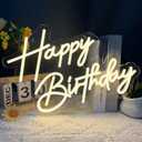 Happy Birthday Neon Sign for Wall Decor, Warm White LED Neon Light Signs, Art Decoration Happy Birthday Neon Light Sign for All Birthday Party Decoration with 2 Pcs Pasters (1712 Inch)