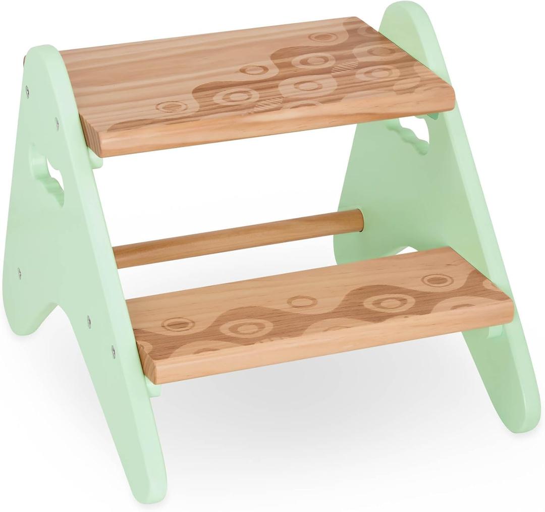 B. Toys Step Stool for Kids Wooden Stepping Stool Step Stool for Bedroom, Bathroom, Kitchen Furniture for Toddlers, Kids 2+ Years Peek A Boost Mint