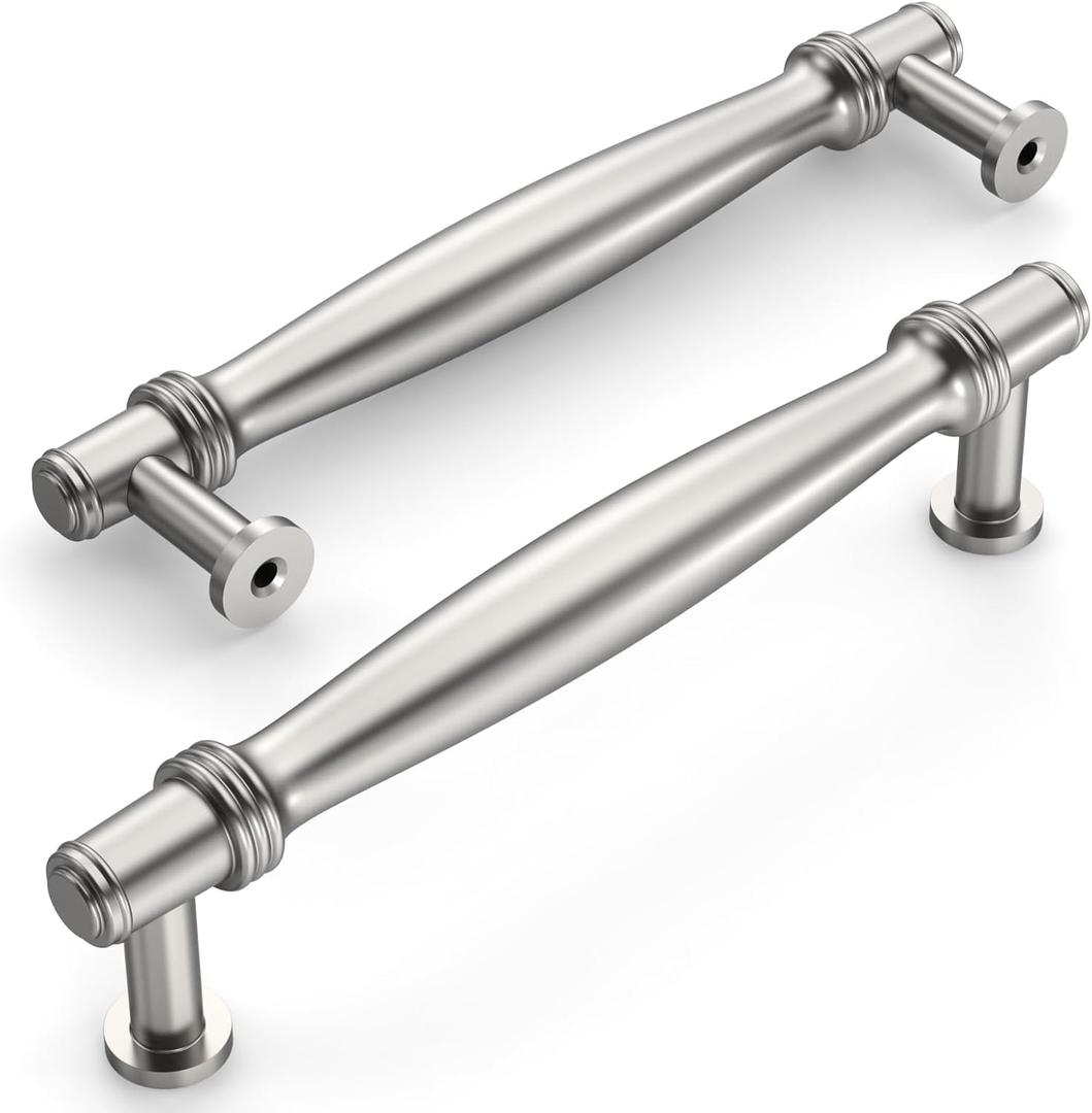 Amerdeco 10 Pack Brushed Satin Nickel Cabinet Pulls 5 Inch(128MM) Hole Centers Kitchen Cabinet Handle Hardware Kitchen Handles for Cabinets Cupboard Handles Drawer Pulls ZH0080