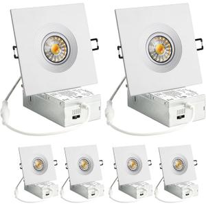Wembanma 4 Inch 6 Pack Square Recessed Lighting, 8W 5CCT Adjustable Canless Wafer Downlight, 360 Rotatable and 30 Tiltable LED Eyeball Lights, 4 Inch 6 Pack White