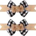 2 Pcs Black and White Buffalo Plaid Wired Ribbon Handmade Premade Burlap Bows for Wreaths Tree Decorations Gift Wrapping Outdoor Decoration (Black and White Plaid)
