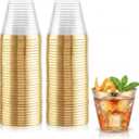 Hioasis 100Pcs 9OZ Clear Plastic Cups with Gold Trim - Plastic Disposable Cups, Heavy Duty & BPA-free for Party, Wedding, Celebrations