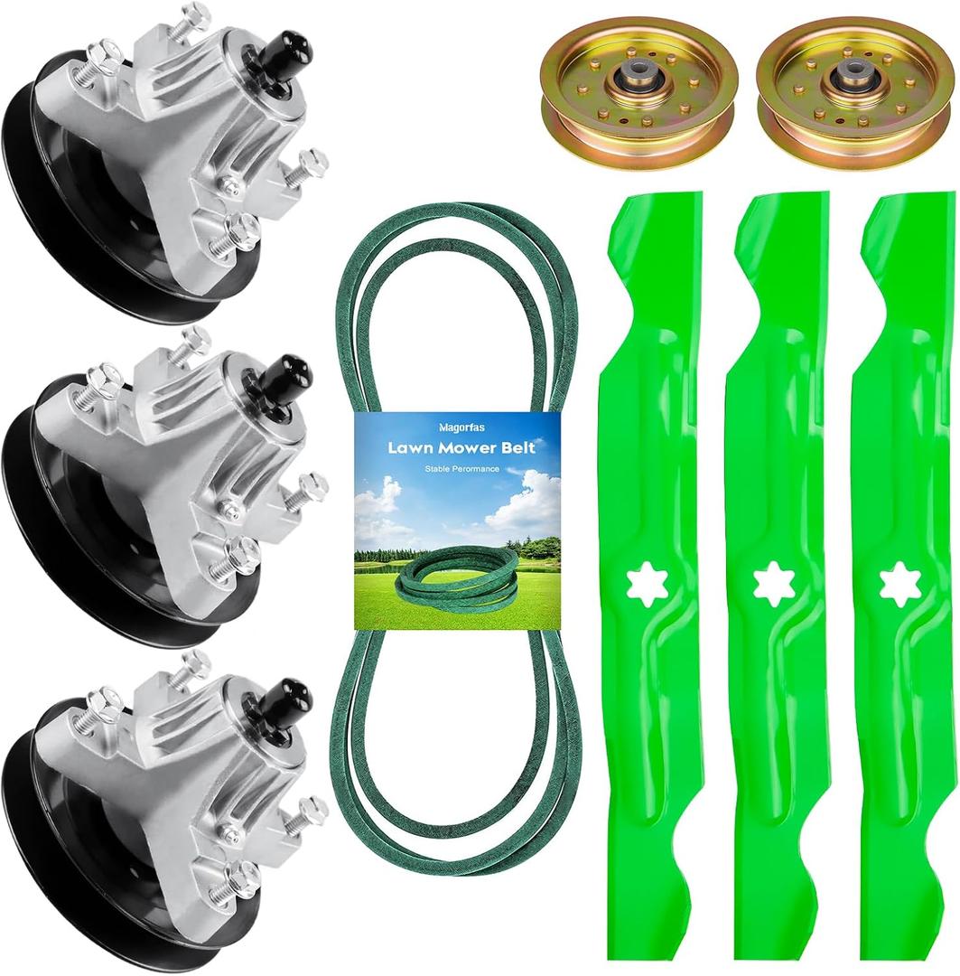 50" Deck Spindle Rebuild Kit for Cub Cadet/for MTD LTX1050KH LTX1050VT SLTX1050, Include 3 Spindles 618-05016 918-05016, 3 Blades 742-04053, 2 Idlers 753-08171, 1 162" Belt 754-04240