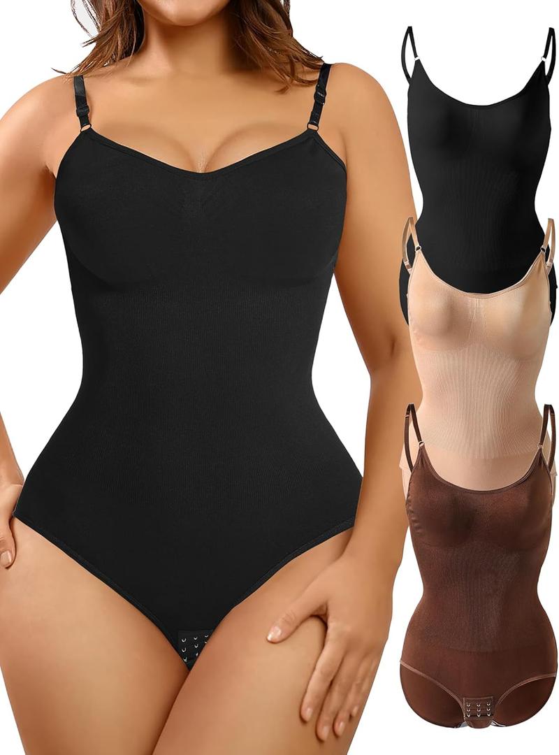 J-pone 3 Piece Tummy Control Shapewear Bodysuit for Women Butt Lifter Panties Stretch Slimming Body Shaper (XX-Large, Multicolora-3 Piece)