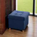 BRIAN & DANY Ottoman with Storage, Square Small Storage Ottoman Foot Rest with Legs, Ottomans Foot Stool for Dorm, Living Room, Entryway 14.8"x14.8"x17.8" (Blue), 15"D x 15"W x 15"H