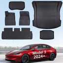 2025 New Version Floor Mats for Model 3 Highland - Full Set All Weather TPE Front, Rear, Cargo & Sub-Trunk Mats, 6-Piece Custom Fit