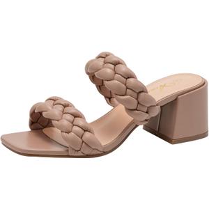 Athlefit Women's Braided Heeled Sandals Strappy Square Open Toe Heels Backless Mules Slip On Block Heels